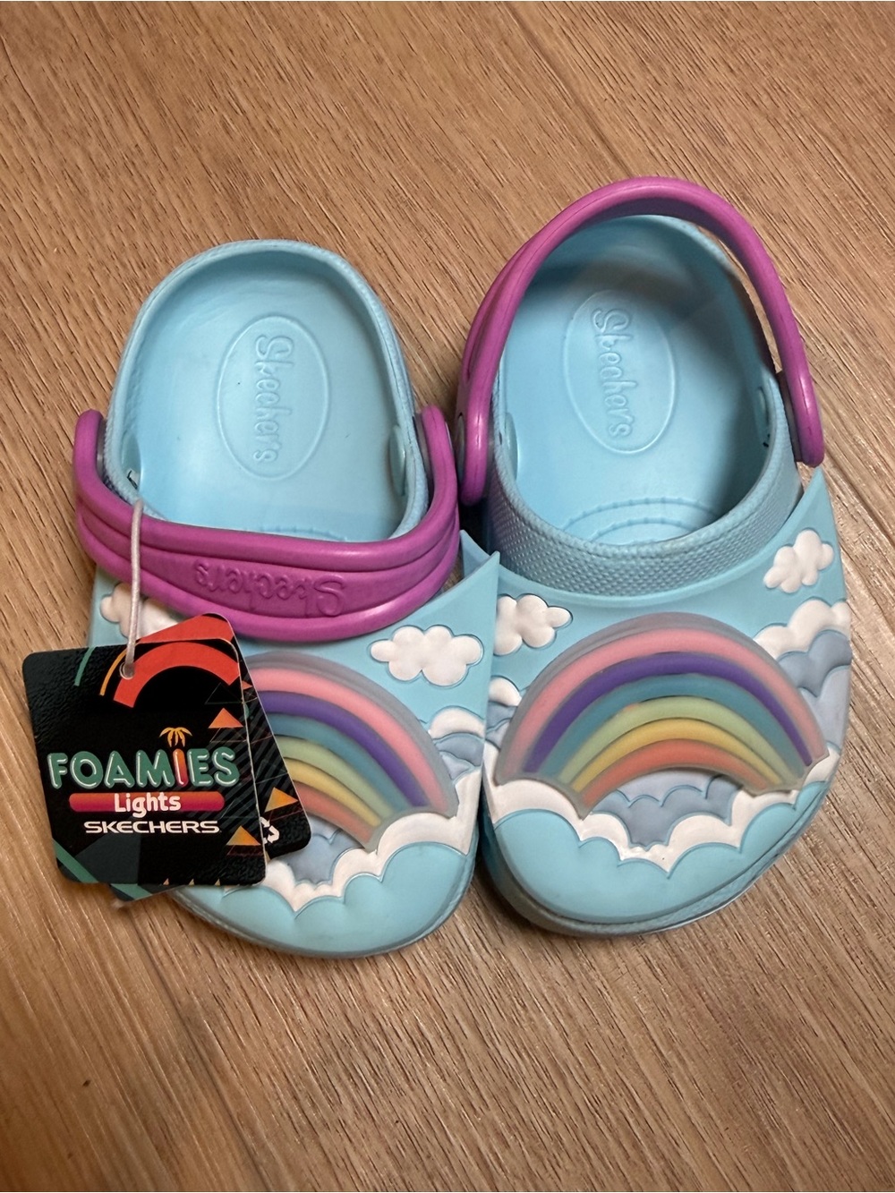 Skechers Foamies Rainbow Lights Clogs Toddler Girls Size 5 NWT